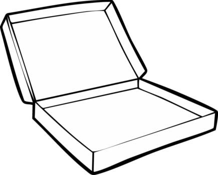 Open empty cardboard container with hinged lid isolated on white background line drawing vector