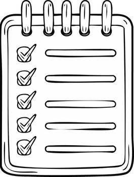 Hand drawn doodle checklist with completed items on a spiral notepad vector