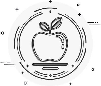 Hand drawn apple fruit icon sketch in a decorative circular frame vector