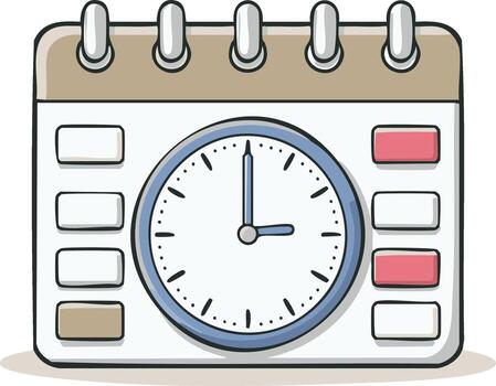 Cartoon illustration of a clock calendar showing time and dates vector