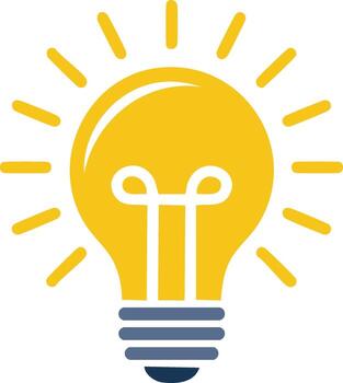 Bright Yellow Light Bulb Icon with Glowing Rays Symbolizing Idea Generation and Innovation vector
