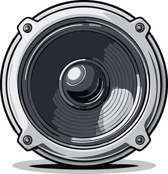 illustration of a single audio speaker, with a metal frame, emphasizing sound technology and audio equipment vector