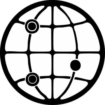 Global Network Icon with Connected Location Points on World Map Grid vector