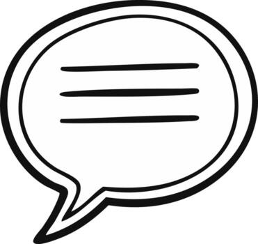 Hand drawn speech bubble icon with text lines. A doodle symbol for chat, comments, and communication vector