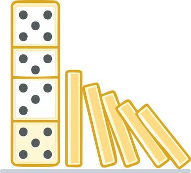 Stacked dotted blocks initiating a falling domino effect in a chain reaction illustration vector
