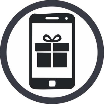 móvil teléfono pantalla mostrando un regalo caja icono dentro un circular marco vector
