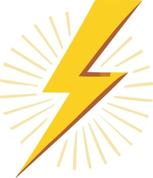Yellow lightning bolt with light rays for branding and energy concepts, isolated on white vector