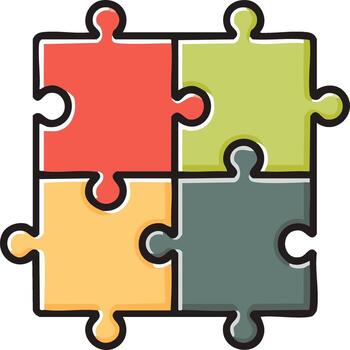 Four colorful puzzle pieces interlocked together representing teamwork and solutions vector