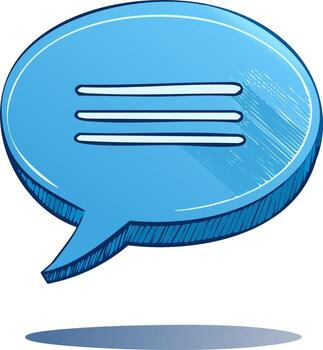 Blue speech bubble icon with menu lines and sketch effect for messaging or communication apps and websites vector