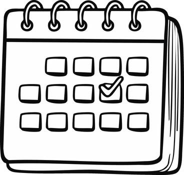 sencillo mano dibujado calendario página con un cheque marca en uno día vector