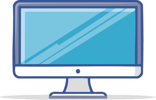 Modern desktop computer monitor with a bright blue screen displaying light reflections vector