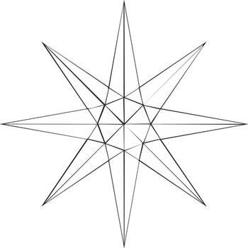 Geometric eight pointed star shape intricate line art abstract modern design element vector