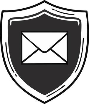Hand drawn shield with an envelope icon representing secure email and message protection vector
