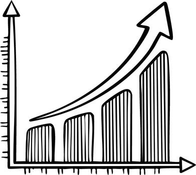 Hand drawn business chart with ascending arrow and graph bars representing growth vector