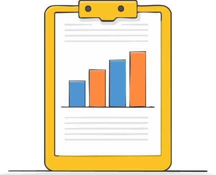 Clipboard displays upward trending bar graph with text documents vector