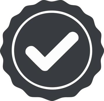 Certified seal with white check mark inside a circular border on dark background vector