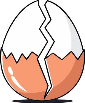 Cracked eggshell illustration showing an egg hatching or broken vector