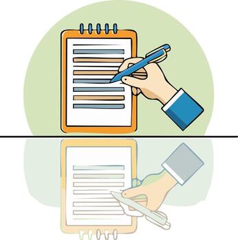 Cartoon Illustration of Hand Writing on Notepad with Reflection for Design Elements vector