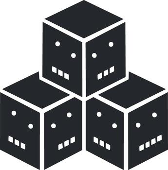 Tres isométrica oscuro geométrico cubitos apilado con sencillo resumen robot cara patrones vector