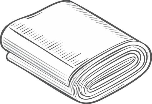 Simple line art drawing of a neatly folded blanket or towel with shading vector