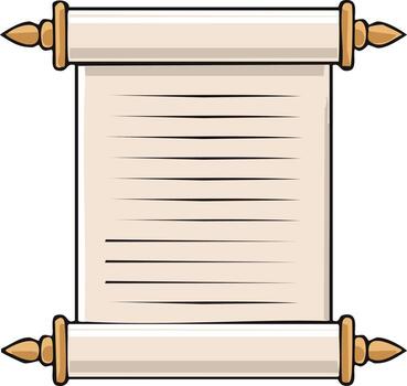 Ancient scroll with lines for text and ornate wooden ends displayed vertically vector