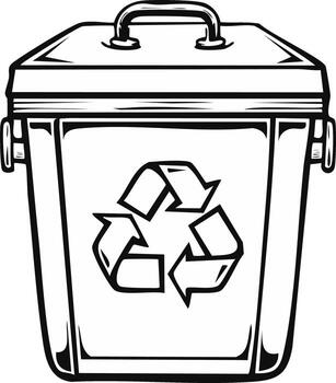 Recycling Bin Outline Icon Illustration, Closed Lid Container with Symbol, Environmentally Friendly Waste Sorting vector