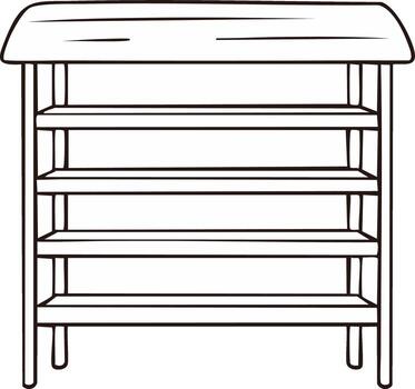 outline drawing of a wooden display rack with multiple empty shelves vector