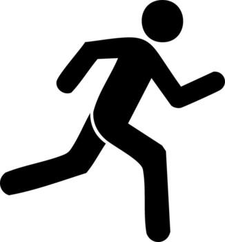 Black stick figure running silhouette, symbolizing movement and speed vector