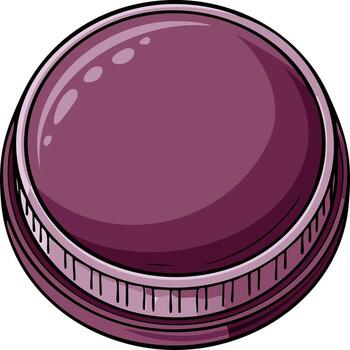 A cartoon illustration of a round plum colored jar lid with threads on the side from a high angle perspective vector