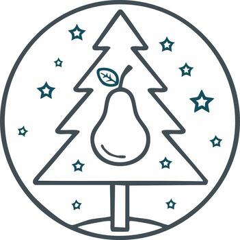 Navidad árbol con Pera dentro un circulo con estrellas vector