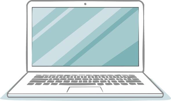 mano dibujado abierto ordenador portátil con blanco pantalla y teclado en un sencillo plano estilo vector