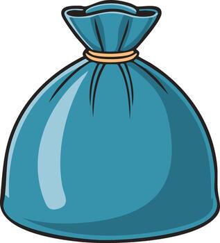 ilustración de un azul basura bolso atado con un dorado cuerda para residuos disposición y limpieza proyectos vector