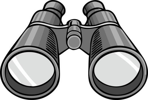 Binoculars illustration with two eyepieces and central focus knob for exploration and viewing distant objects vector