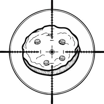 Chocolate Chip Cookie in Rifle Scope Targeting Reticle Drawing vector