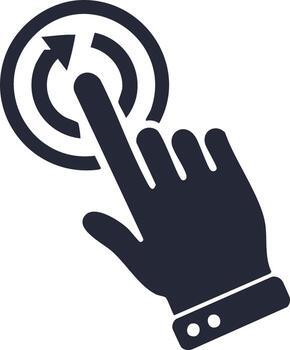 Hand Tapping Refresh or Reload Circle Icon, Pointing Finger Interacting with Circular Arrow Button vector