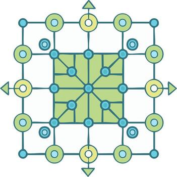 Abstract Green Square Design with Arrowhead and Circles Connectivity Diagram vector