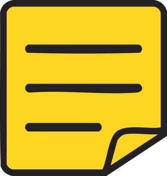 Simple Yellow Sticky Note Icon with Lined Text and a Curled Corner vector