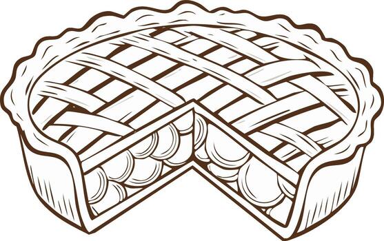 Illustration of an apple pie with lattice crust, and missing piece vector
