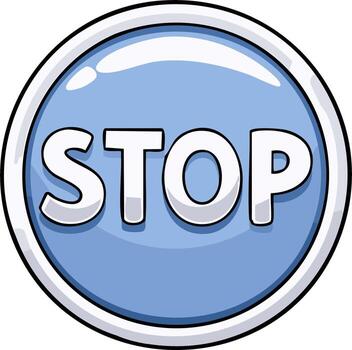 brillante azul dibujos animados detener botón icono con un lustroso terminar y blanco texto vector