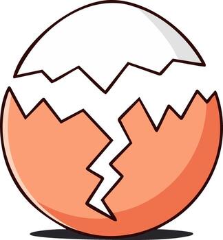 Cracked eggshell halves with jagged edges, broken shell fragment illustration, cartoon vector