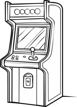 Retro Arcade Game Machine Outline, Joystick and Buttons for Vintage Gaming vector