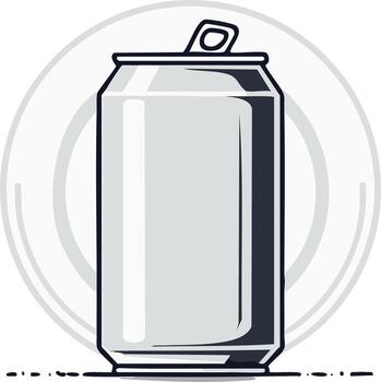 Simple grayscale drawing of a beverage can with pull tab and circular outline vector