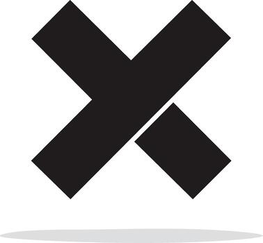 Black X cross icon with a shadow. Simple flat design for delete, wrong, or close button vector