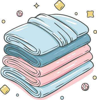 Stack of freshly folded colorful linen blankets with decorative details vector