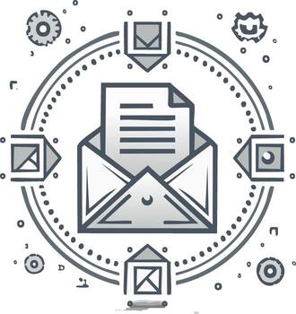 Illustrated Envelope with Document Connected by Arrows in a Circle for Communication vector