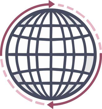 International globe icon with rotating circular arrows symbolizing global network worldwide communication connectivity vector