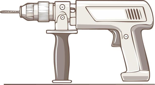 Illustration of a cordless drill with drill bit and auxiliary handle vector