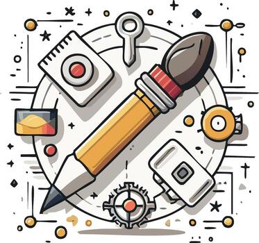 Digital art tools concept with paint brush and palette for graphic design projects in white space vector