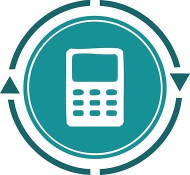 Financial calculation and currency exchange icon with calculator and circular arrows vector