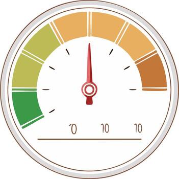 Gauge graphic with needle pointing at seven to illustrate a concept vector